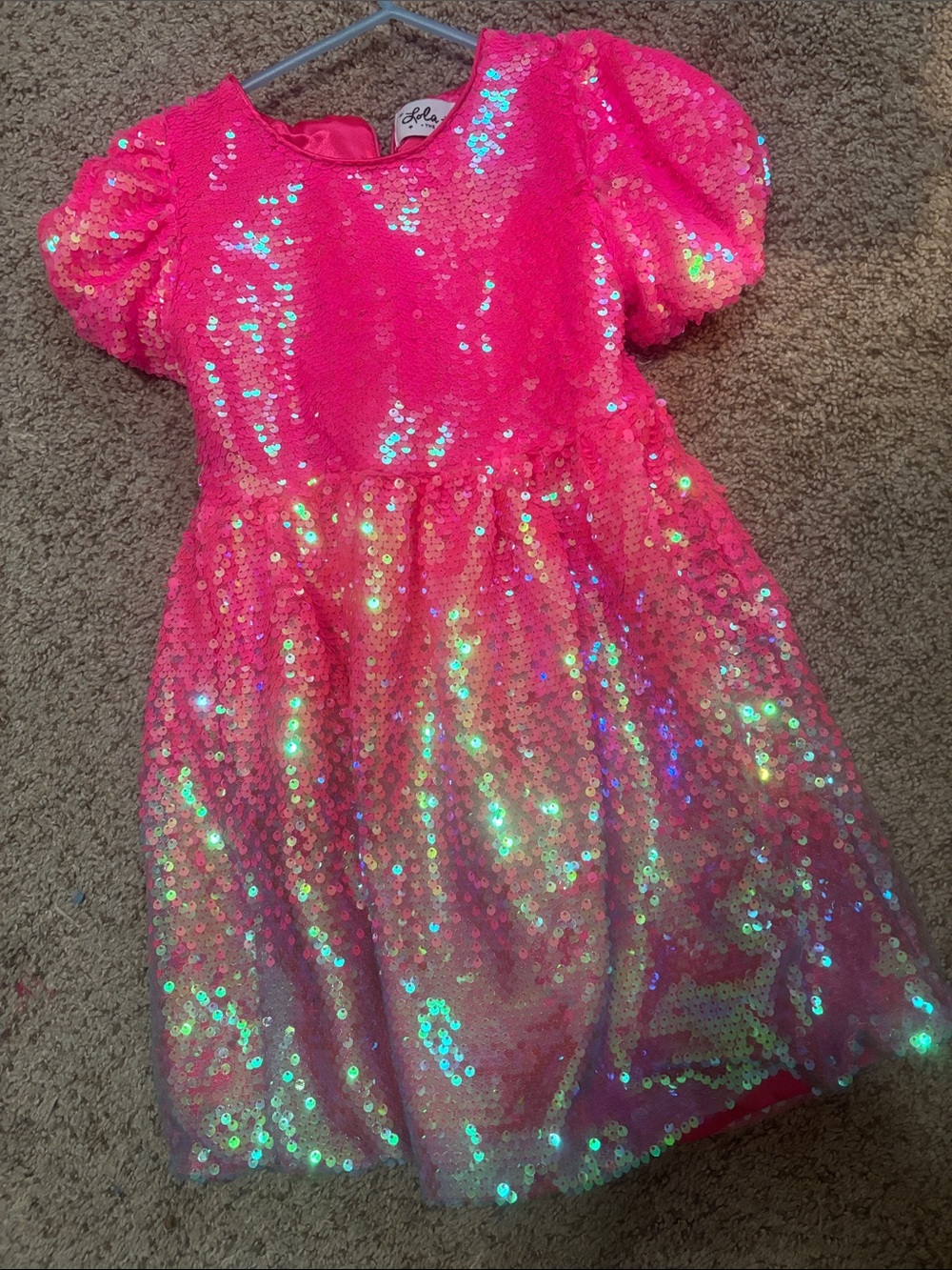Lola & the boys Hot Pink Iridescent Sequin Party Dress